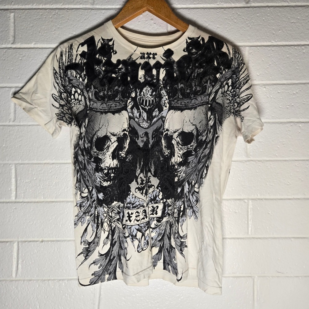 Xzavier Graphic T Shirt Medium White Skulls Eagle Gothic Y2K MMA Bro Goth Emo